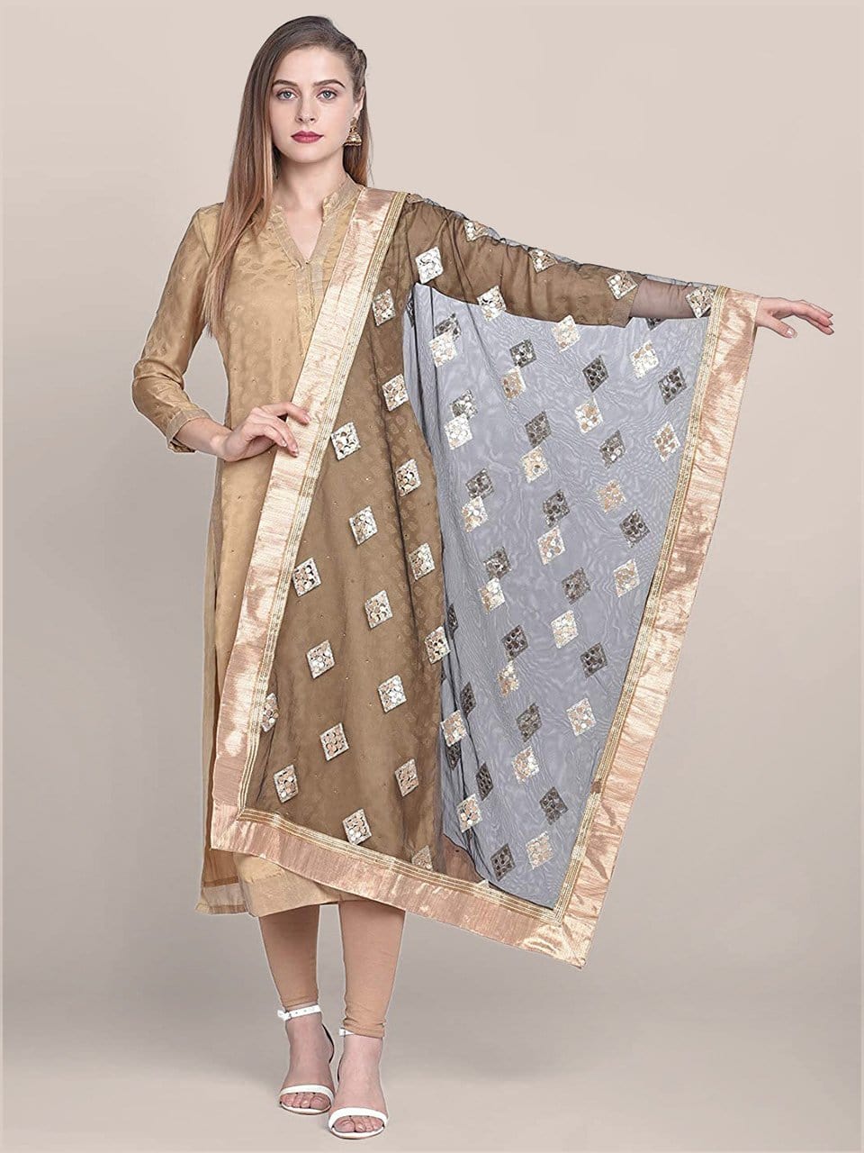 Black & Gold Embellished Net Dupatta freeshipping - Dupatta Bazaar