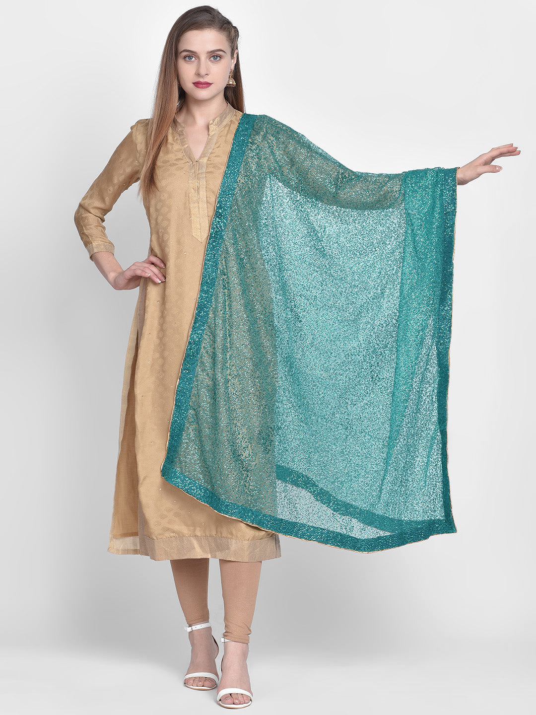Dupatta Bazaar Woman's Teal Shimmer  Dupatta - Dupatta Bazaar