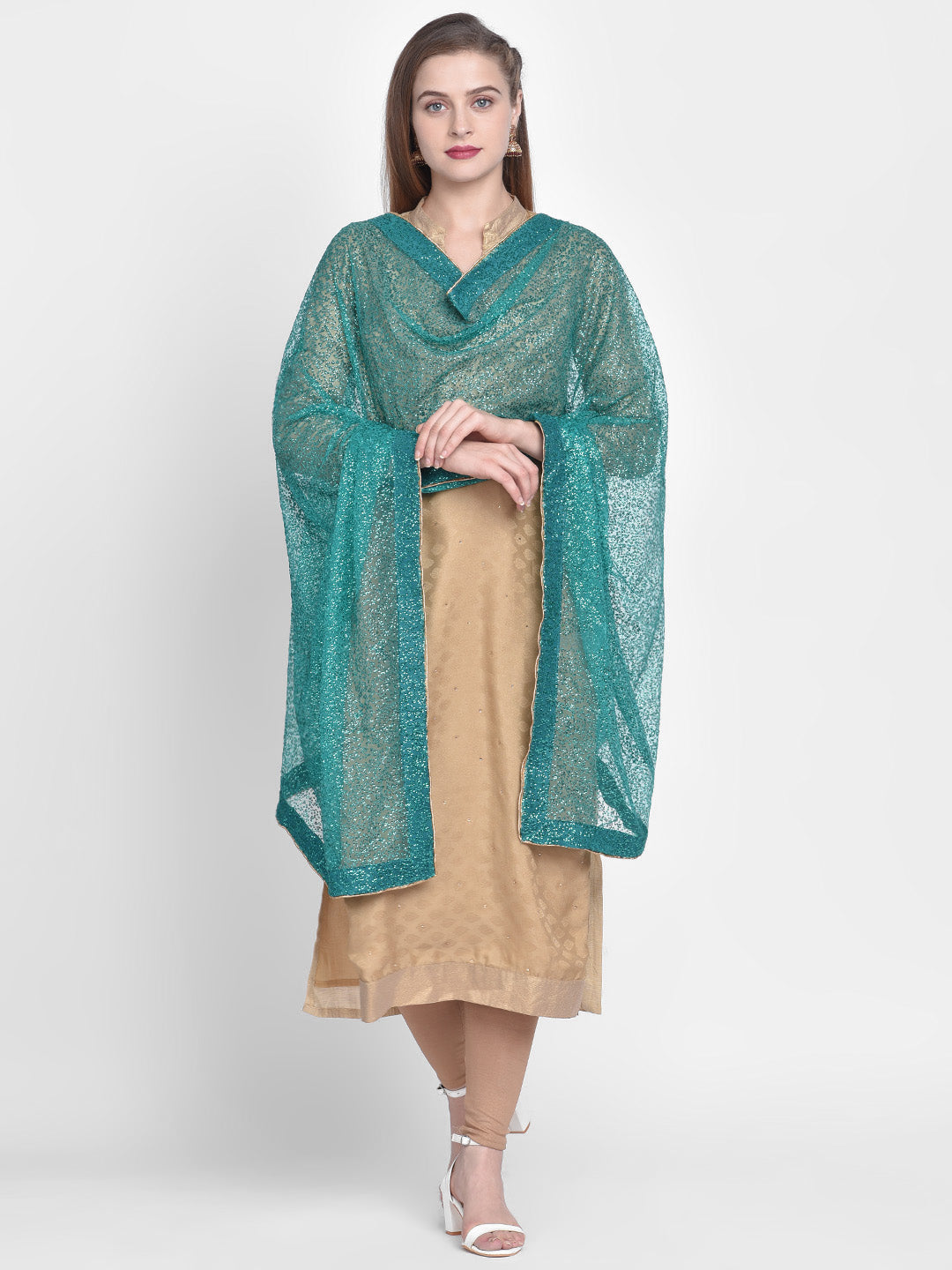 Dupatta Bazaar Woman's Teal Shimmer  Dupatta - Dupatta Bazaar