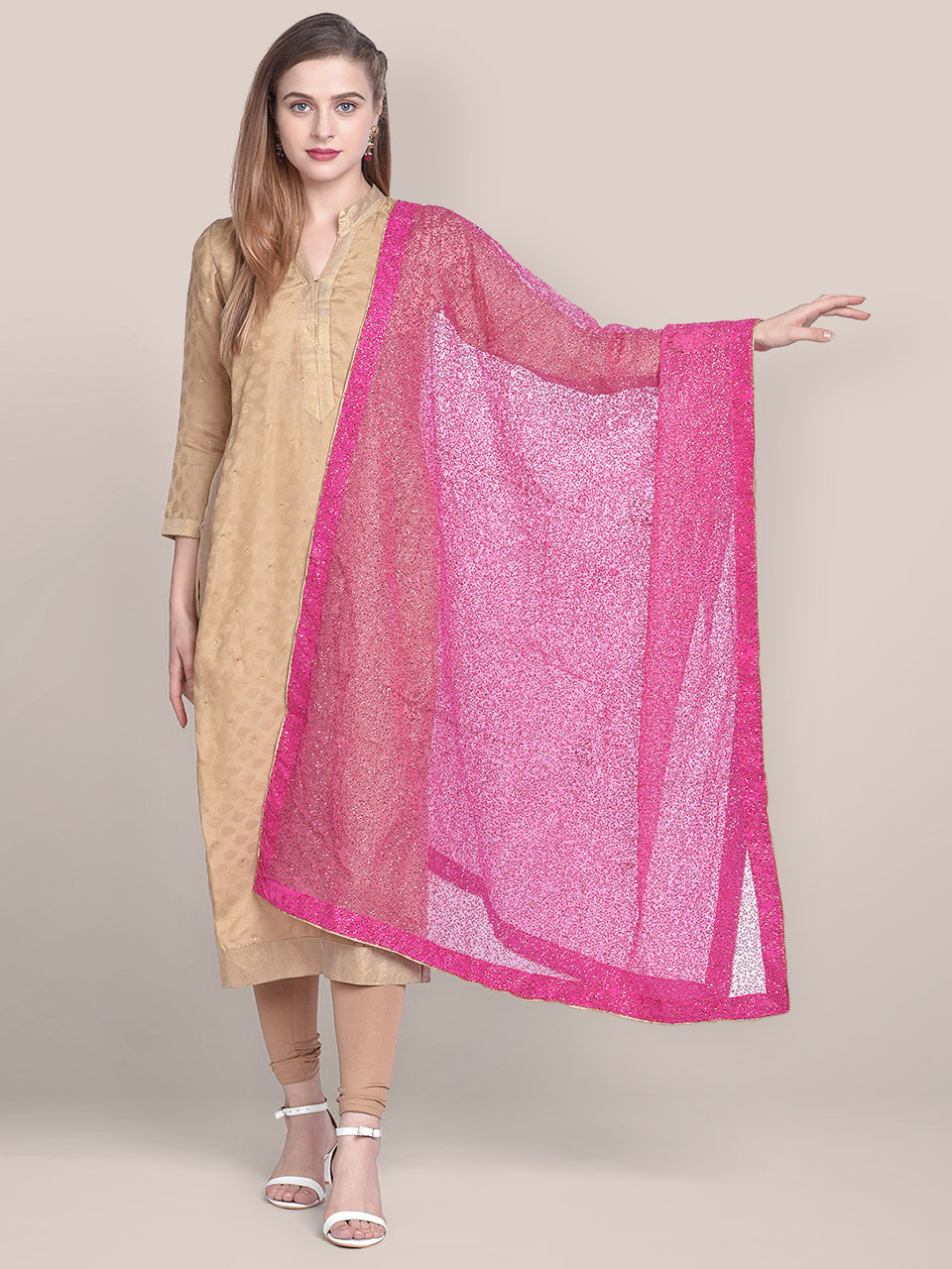 Pink Shimmer  Dupatta freeshipping - Dupatta Bazaar