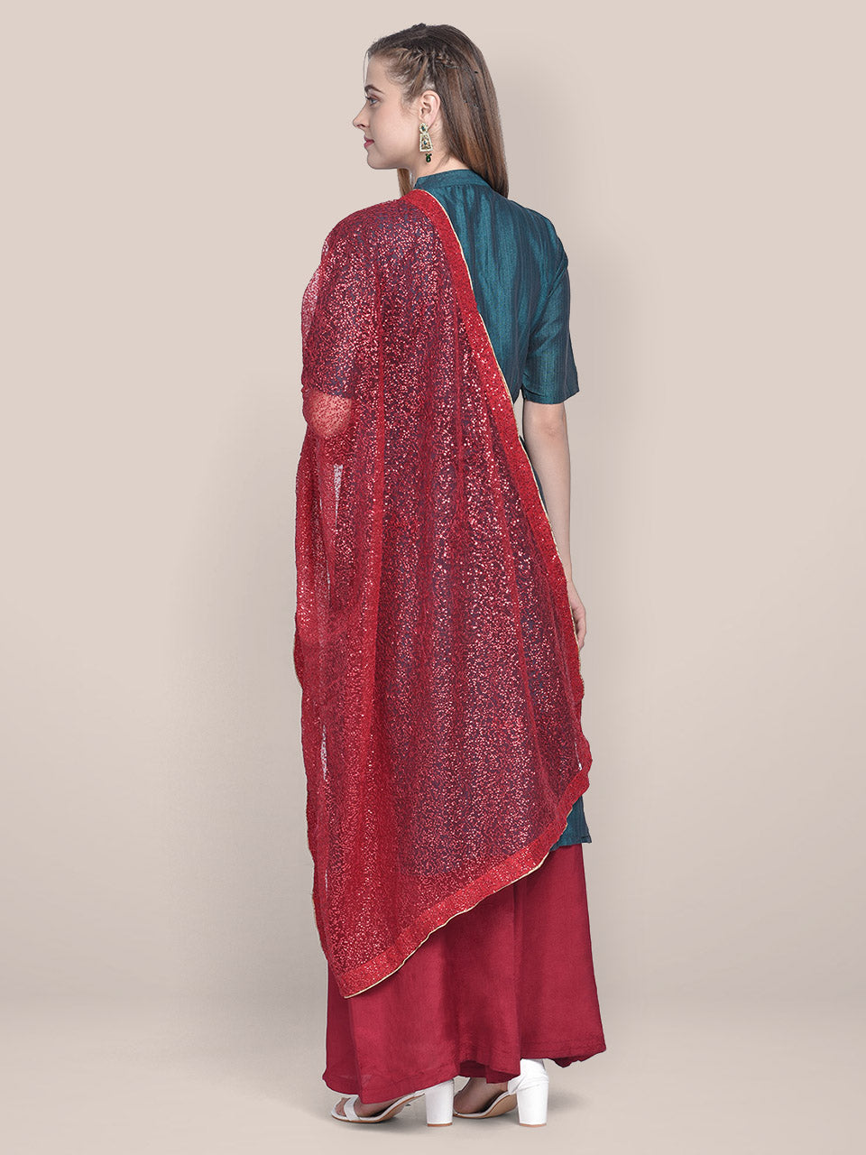 Red Shimmer  Dupatta freeshipping - Dupatta Bazaar