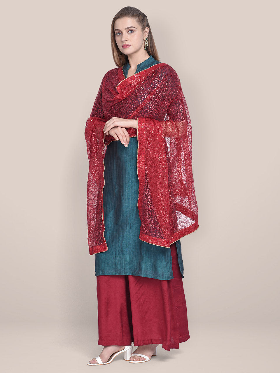 Red Shimmer  Dupatta freeshipping - Dupatta Bazaar