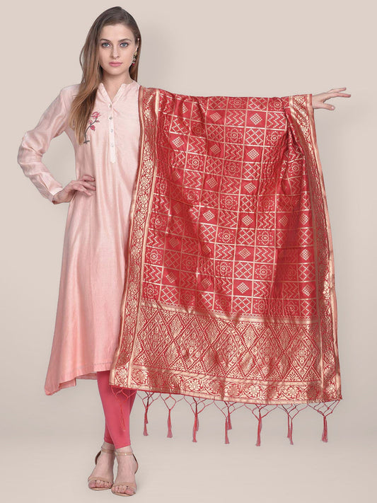 Red Banarasi Silk Dupatta with Bhandej design. freeshipping - Dupatta Bazaar