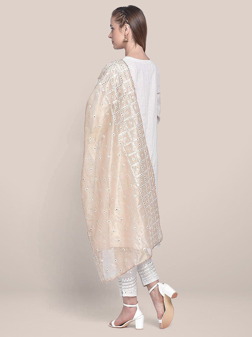 Gold Tissue Silk Embellished Dupatta with mirror work. freeshipping - Dupatta Bazaar