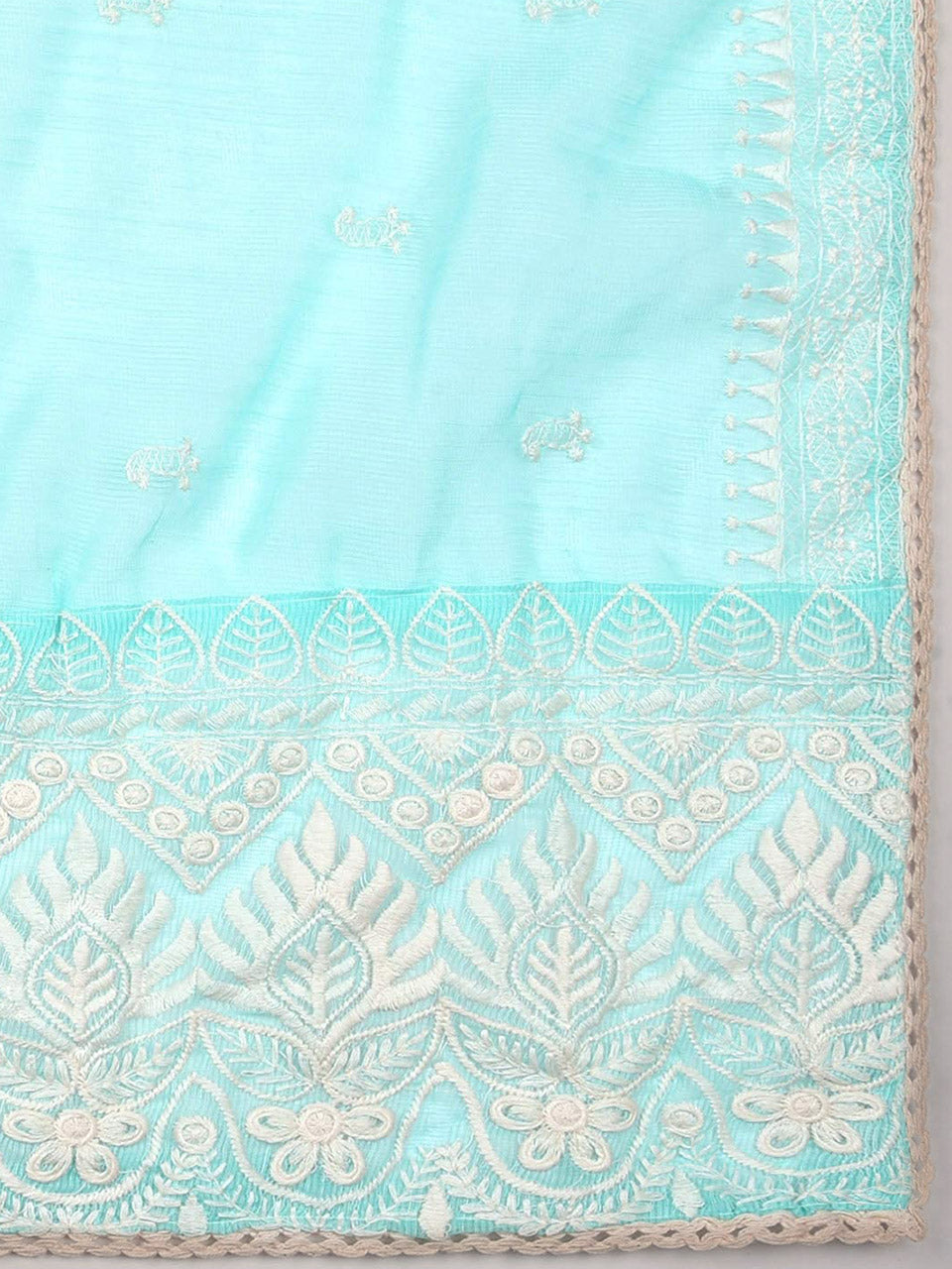 Embroidered Light Blue Super Net Dupatta. freeshipping - Dupatta Bazaar
