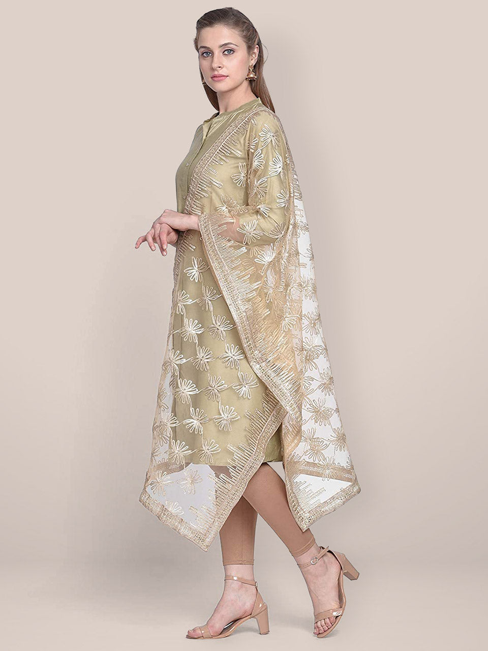 Gold Net Dupatta with Gotta Work. freeshipping - Dupatta Bazaar