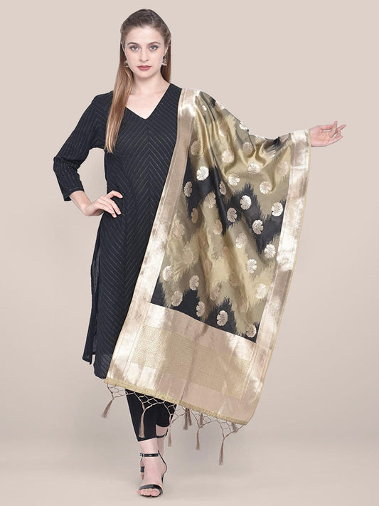 Dupatta Bazaar Woman's Black & Beige Shaded Banarasi Silk Dupatta freeshipping - Dupatta Bazaar