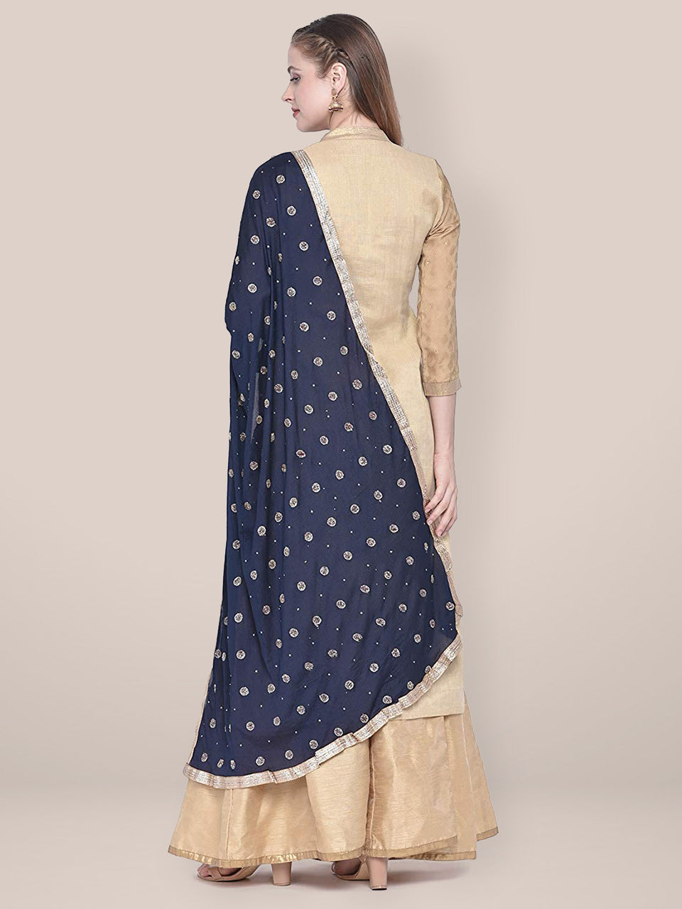 Dupatta Bazaar Woman's Navy Blue Embellished Chinon Dupatta. freeshipping - Dupatta Bazaar