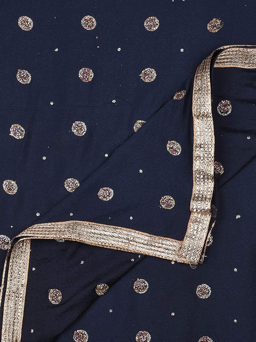 Dupatta Bazaar Woman's Navy Blue Embellished Chinon Dupatta. freeshipping - Dupatta Bazaar