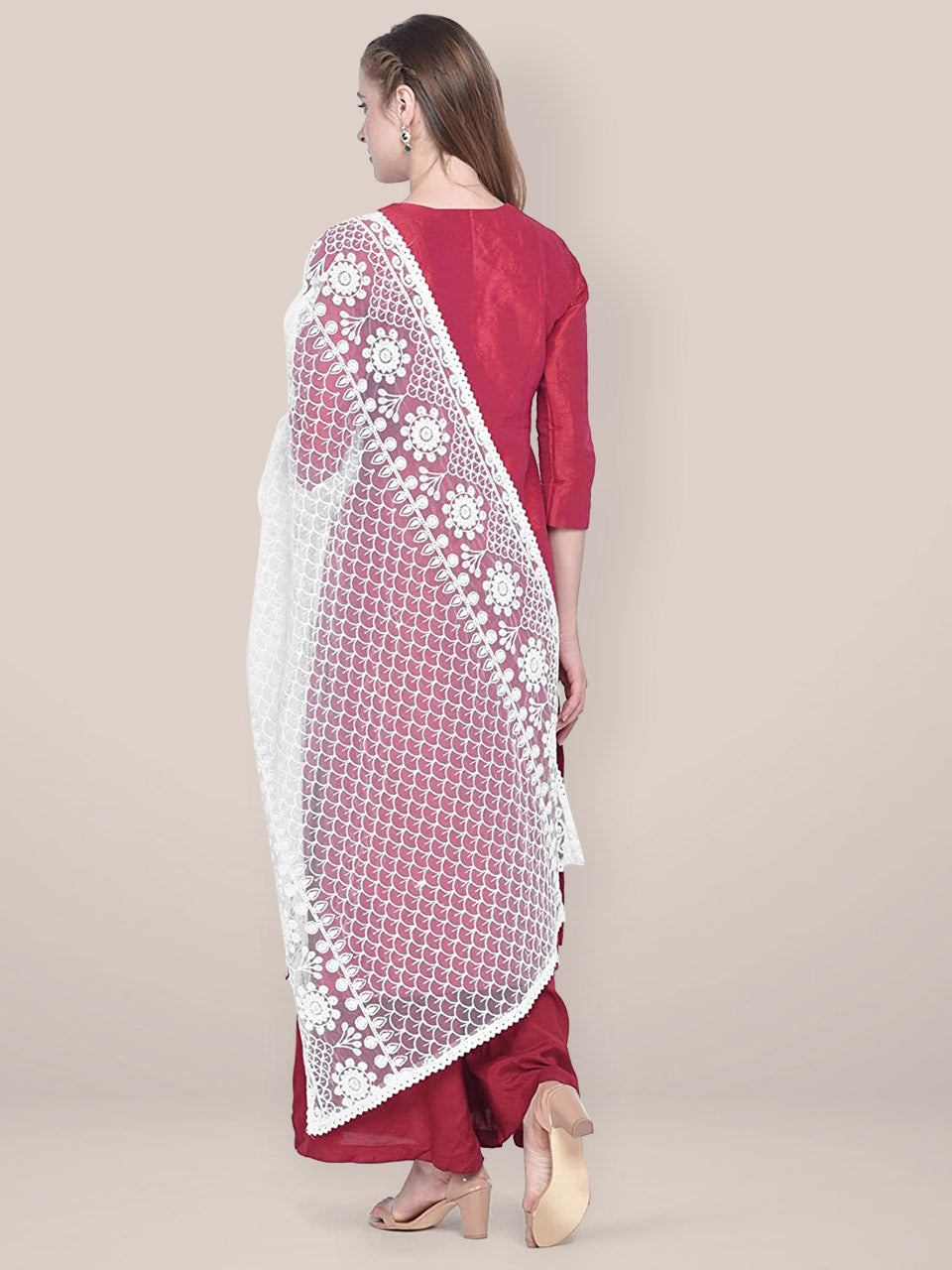 Dupatta Bazaar Woman's Embroidered White Net Dupatta. freeshipping - Dupatta Bazaar