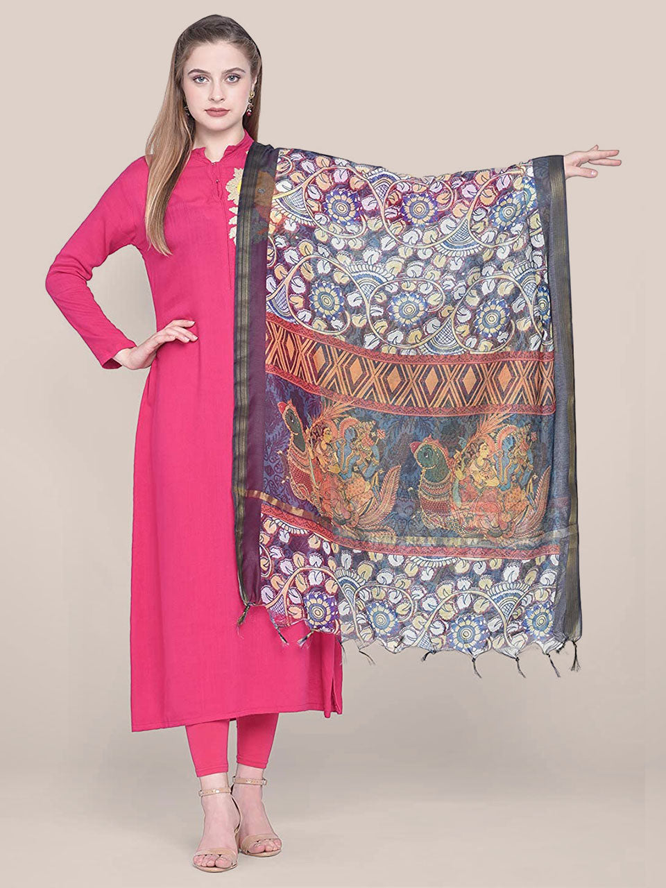 Blue Cotton Silk Digitally Printed Dupatta freeshipping - Dupatta Bazaar