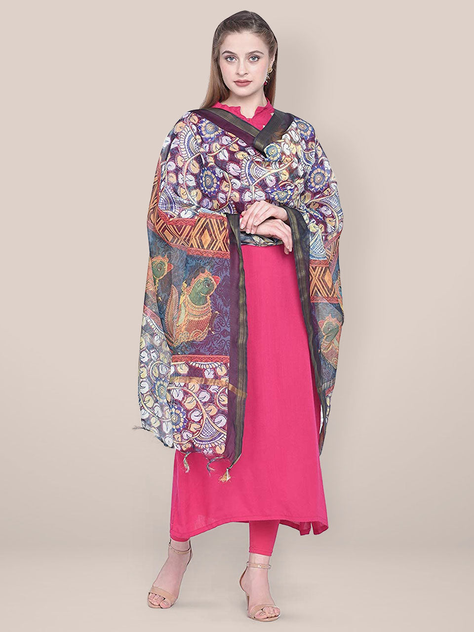 Blue Cotton Silk Digitally Printed Dupatta freeshipping - Dupatta Bazaar