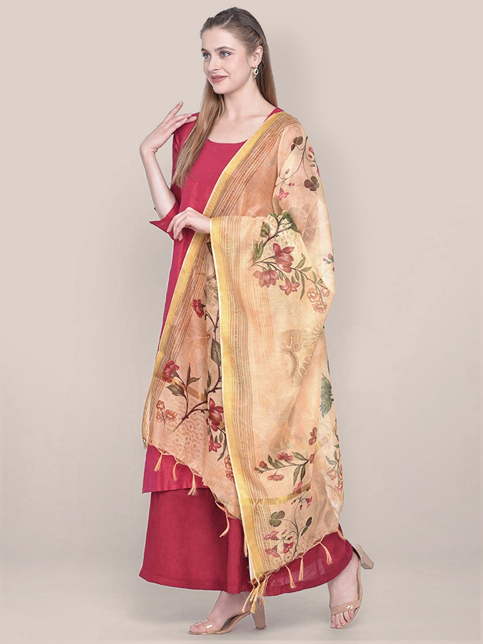 Yellow Cotton Silk Digitally Printed Dupatta freeshipping - Dupatta Bazaar