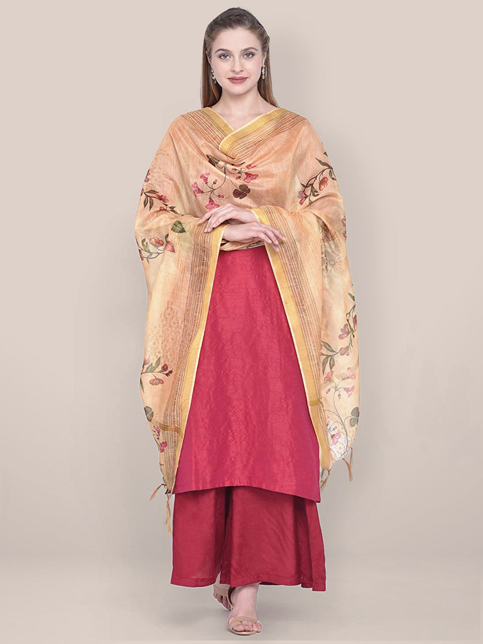 Yellow Cotton Silk Digitally Printed Dupatta freeshipping - Dupatta Bazaar