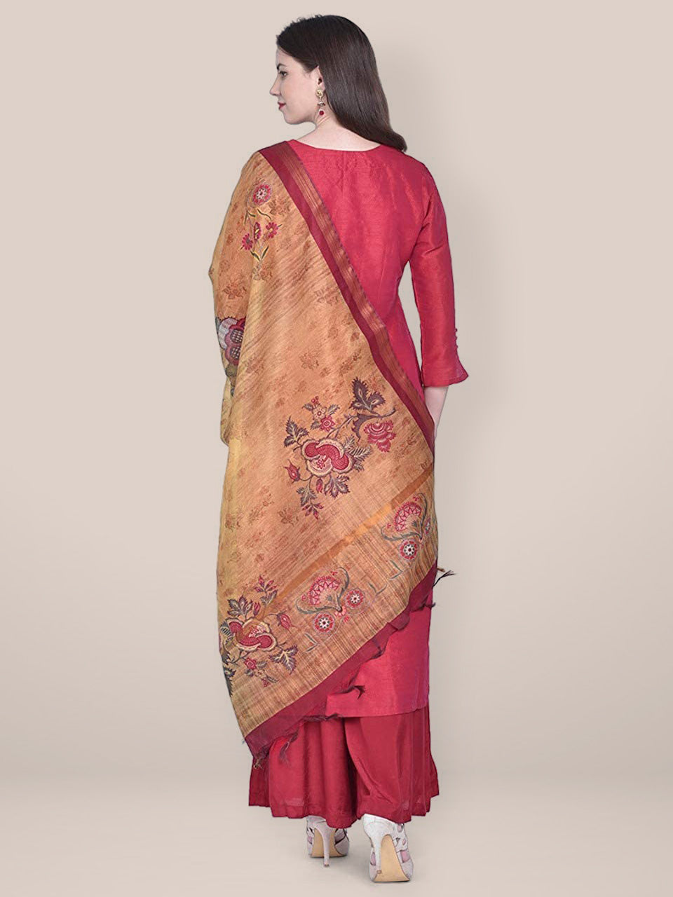 Yellow Digital Printed Silk Dupatta with floral design freeshipping - Dupatta Bazaar
