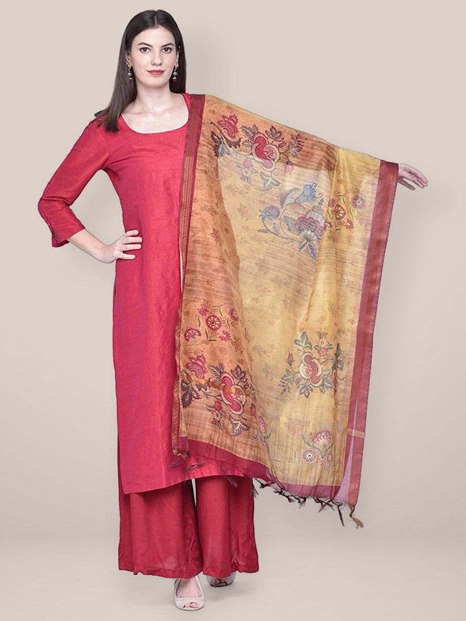 Yellow Digital Printed Silk Dupatta with floral design freeshipping - Dupatta Bazaar