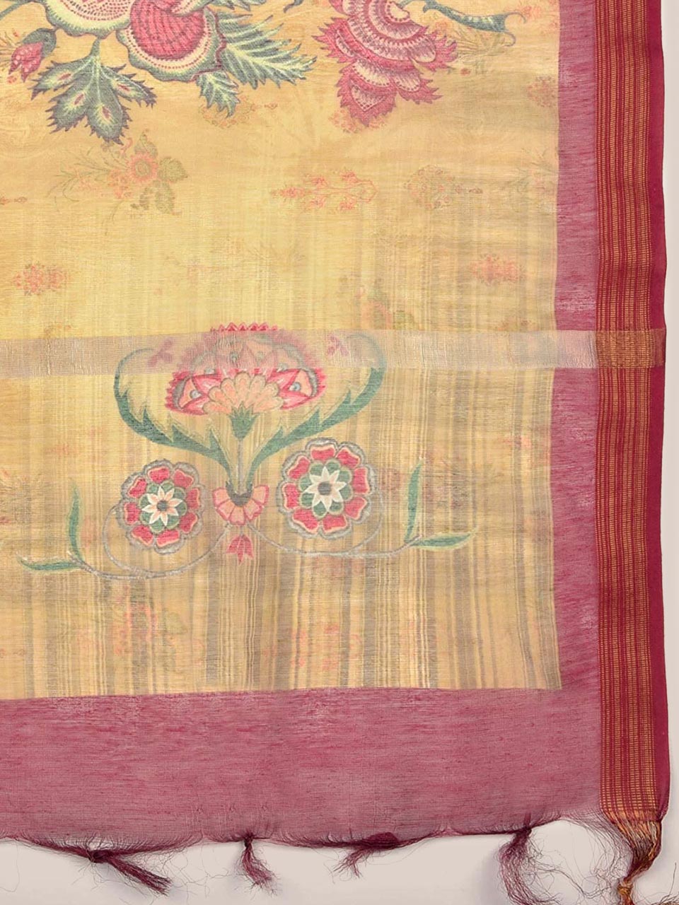 Yellow Digital Printed Silk Dupatta with floral design freeshipping - Dupatta Bazaar