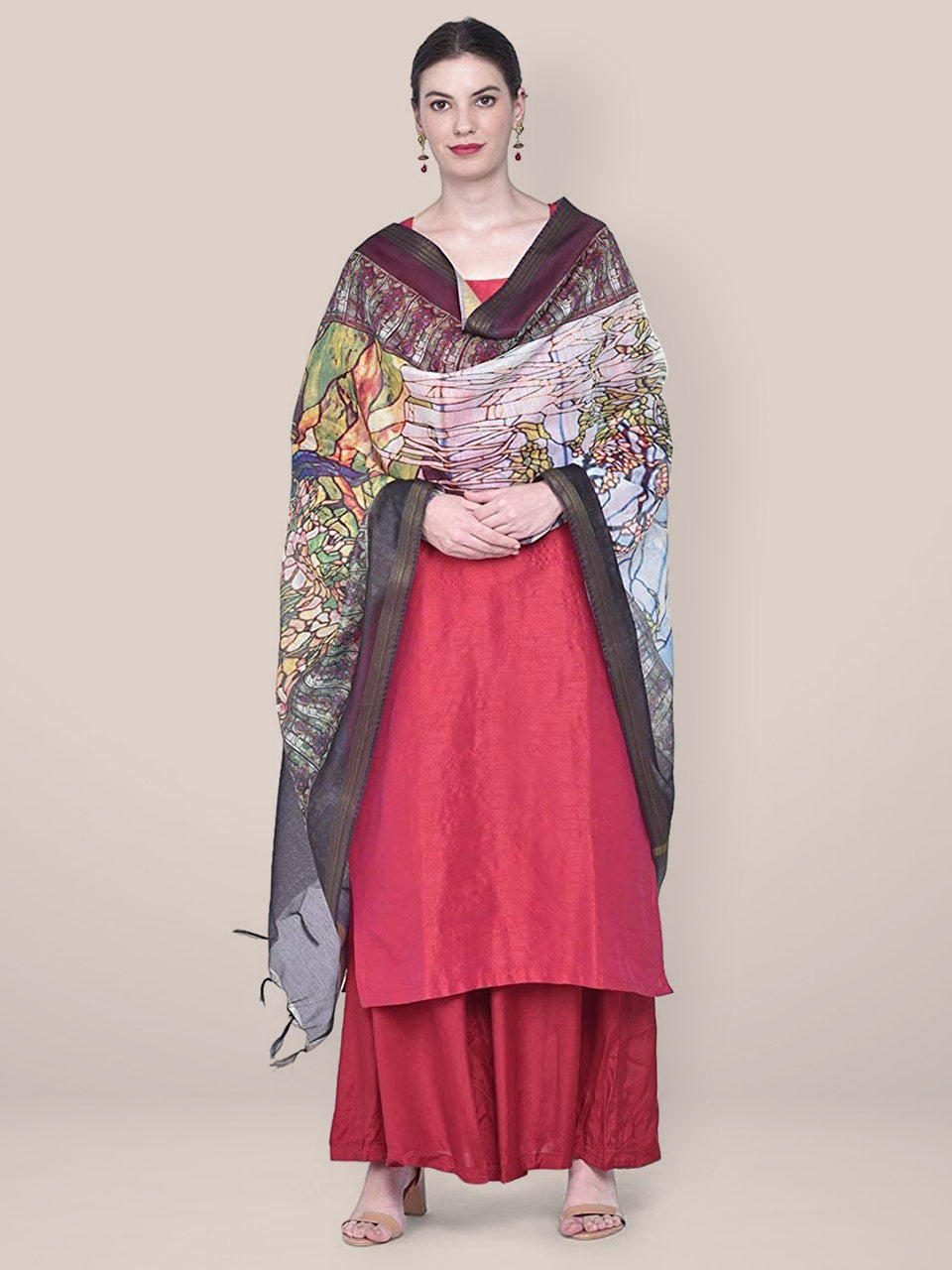 Digital Printed Multicoloured Silk Dupatta freeshipping - Dupatta Bazaar