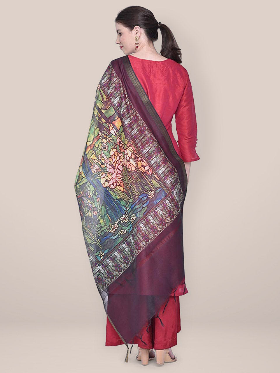 Digital Printed Multicoloured Silk Dupatta freeshipping - Dupatta Bazaar