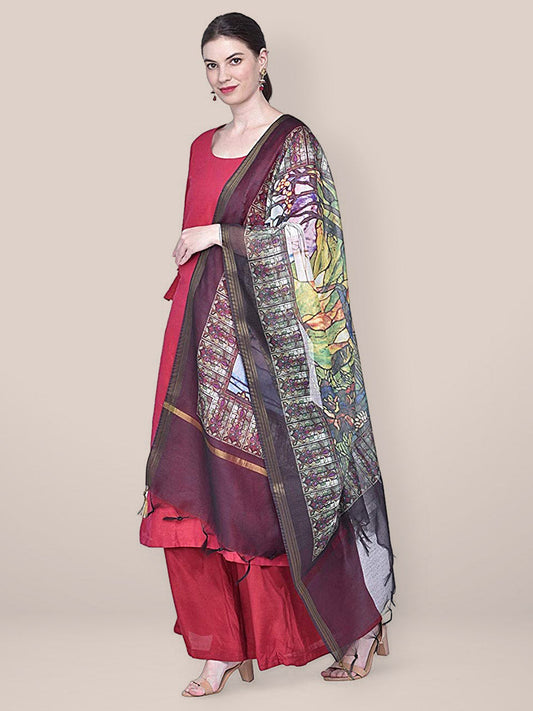 Digital Printed Multicoloured Silk Dupatta freeshipping - Dupatta Bazaar