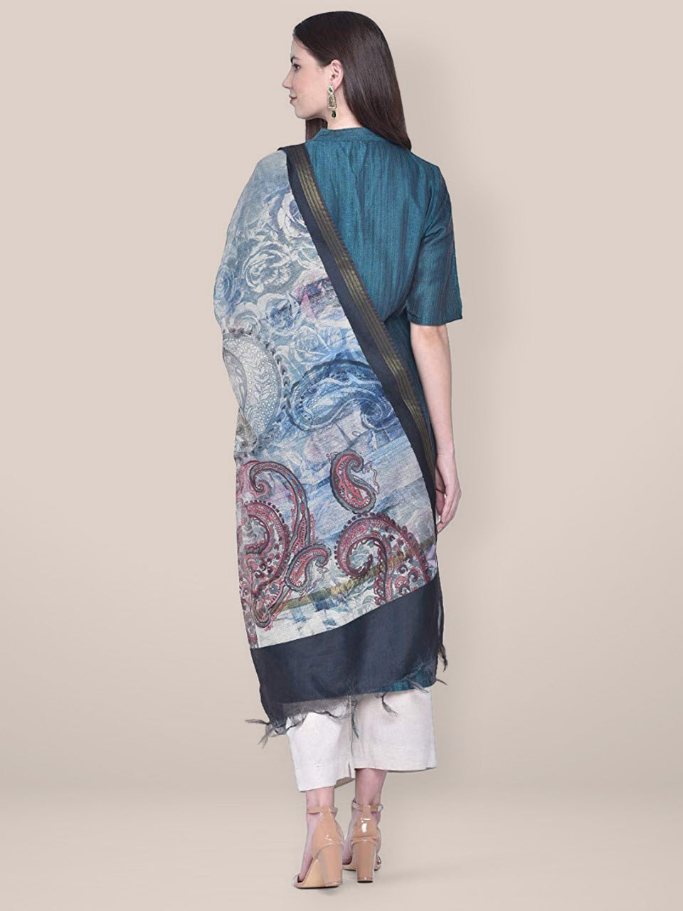 Digital Printed Blue Silk Dupatta freeshipping - Dupatta Bazaar