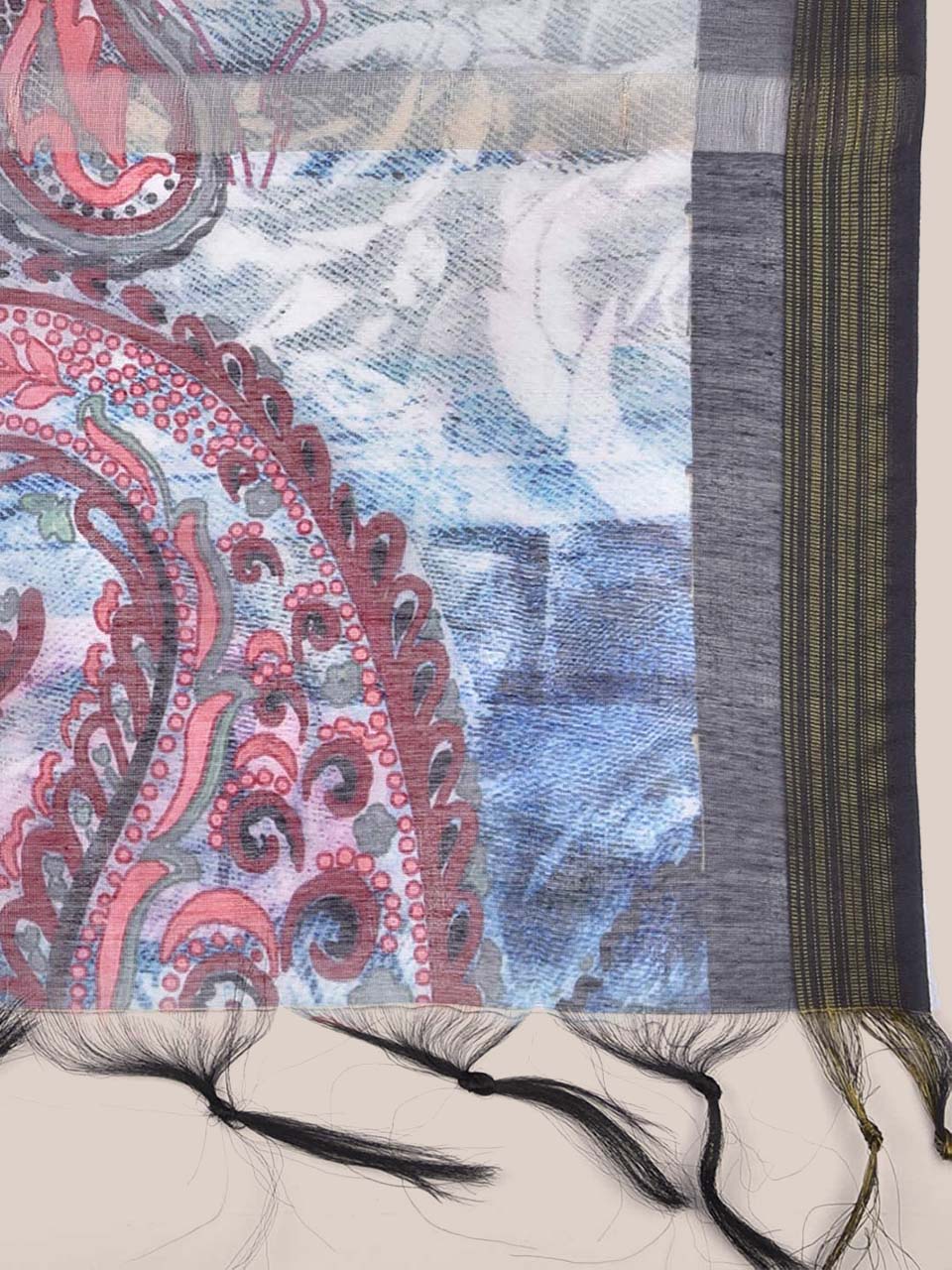 Digital Printed Blue Silk Dupatta freeshipping - Dupatta Bazaar