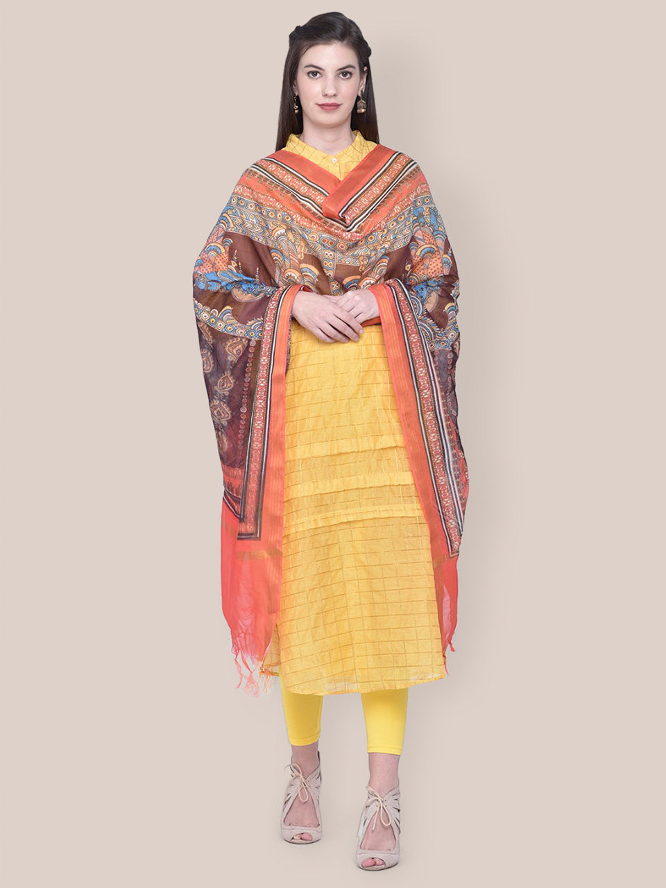 Digital Printed Orange Silk Dupatta freeshipping - Dupatta Bazaar