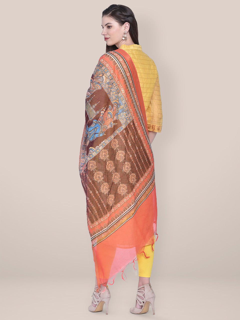 Digital Printed Orange Silk Dupatta freeshipping - Dupatta Bazaar
