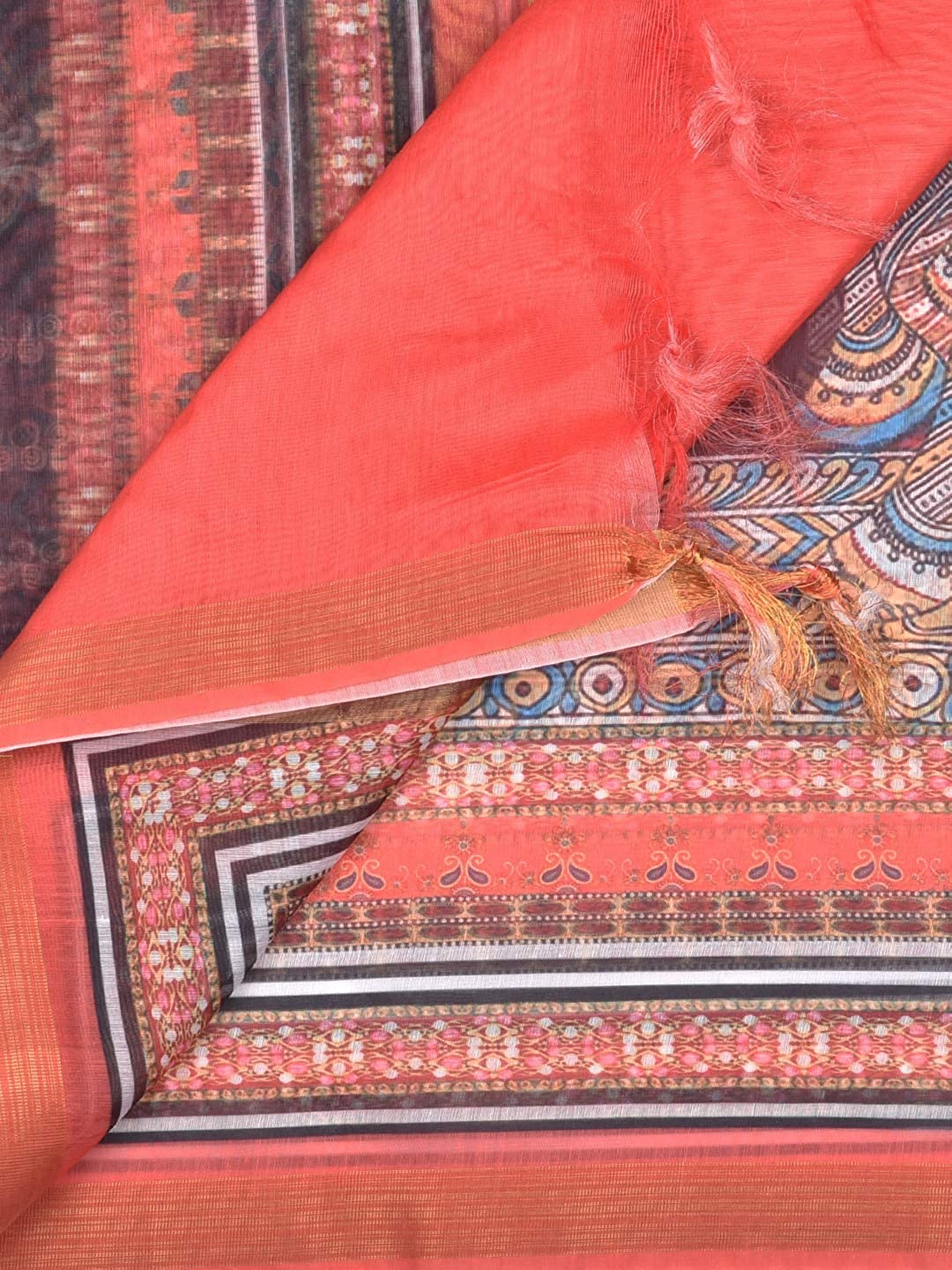 Digital Printed Orange Silk Dupatta freeshipping - Dupatta Bazaar