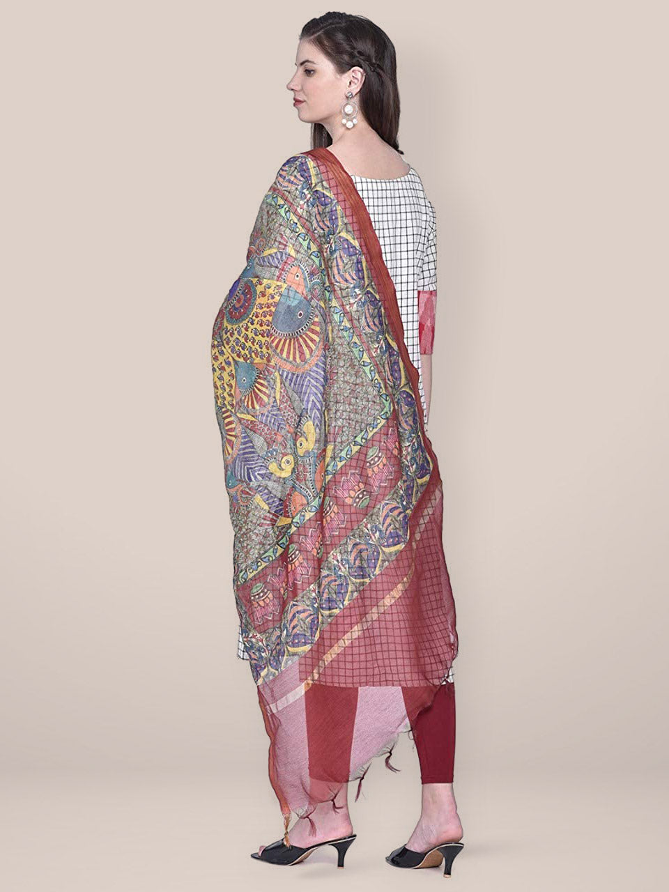 Digital Printed Maroon Silk Dupatta freeshipping - Dupatta Bazaar