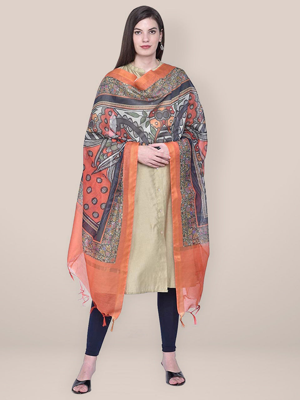 Digital Printed Orange Silk Dupatta freeshipping - Dupatta Bazaar