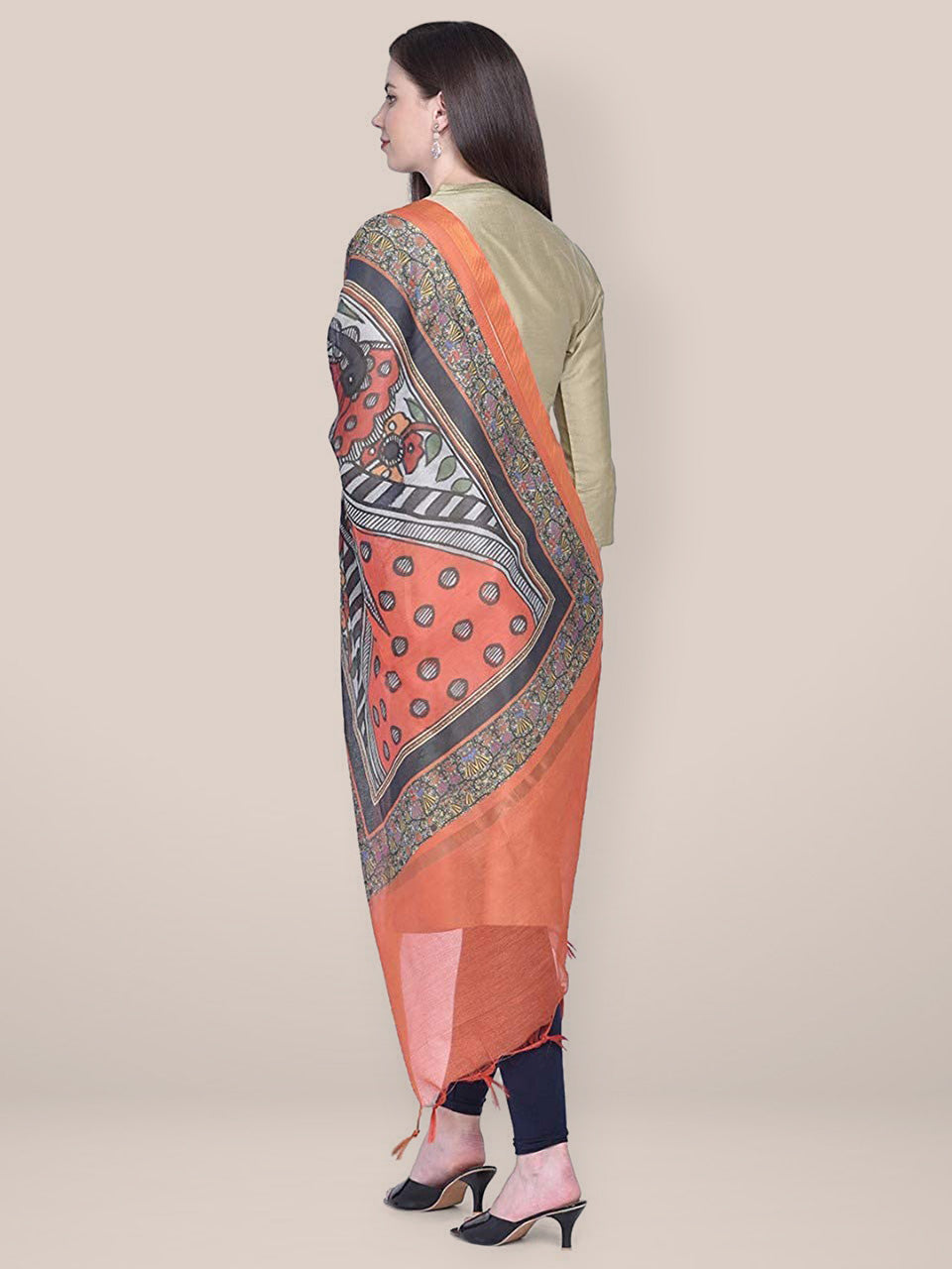 Digital Printed Orange Silk Dupatta freeshipping - Dupatta Bazaar