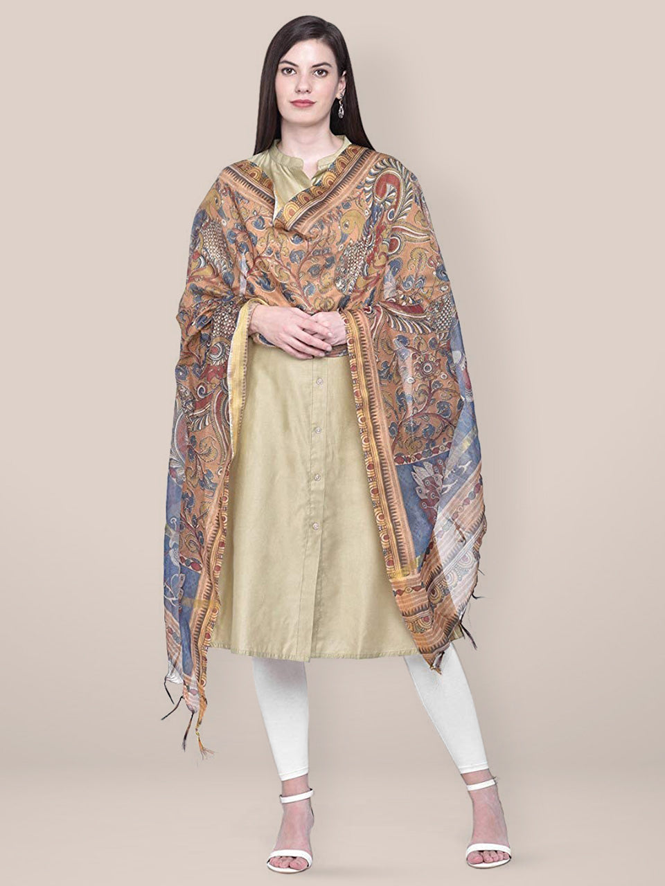 Digital Printed Brown Silk Dupatta freeshipping - Dupatta Bazaar