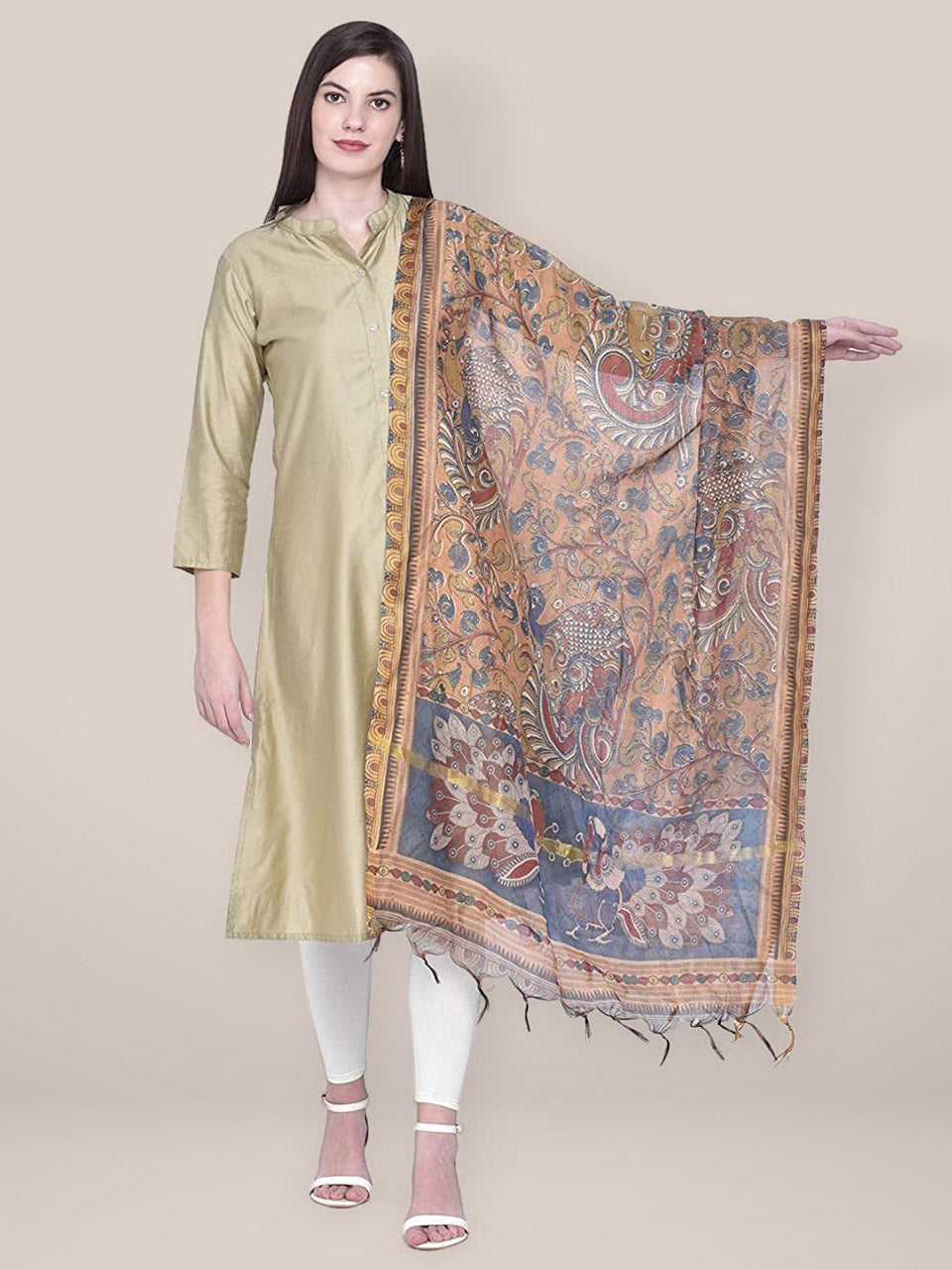 Digital Printed Brown Silk Dupatta freeshipping - Dupatta Bazaar