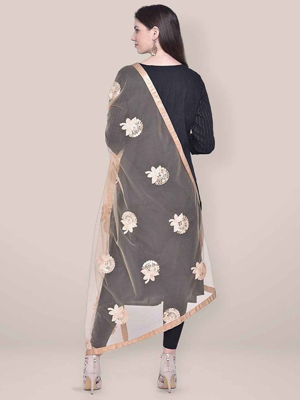 Embroidered Sequence Work Gold Net dupatta freeshipping - Dupatta Bazaar
