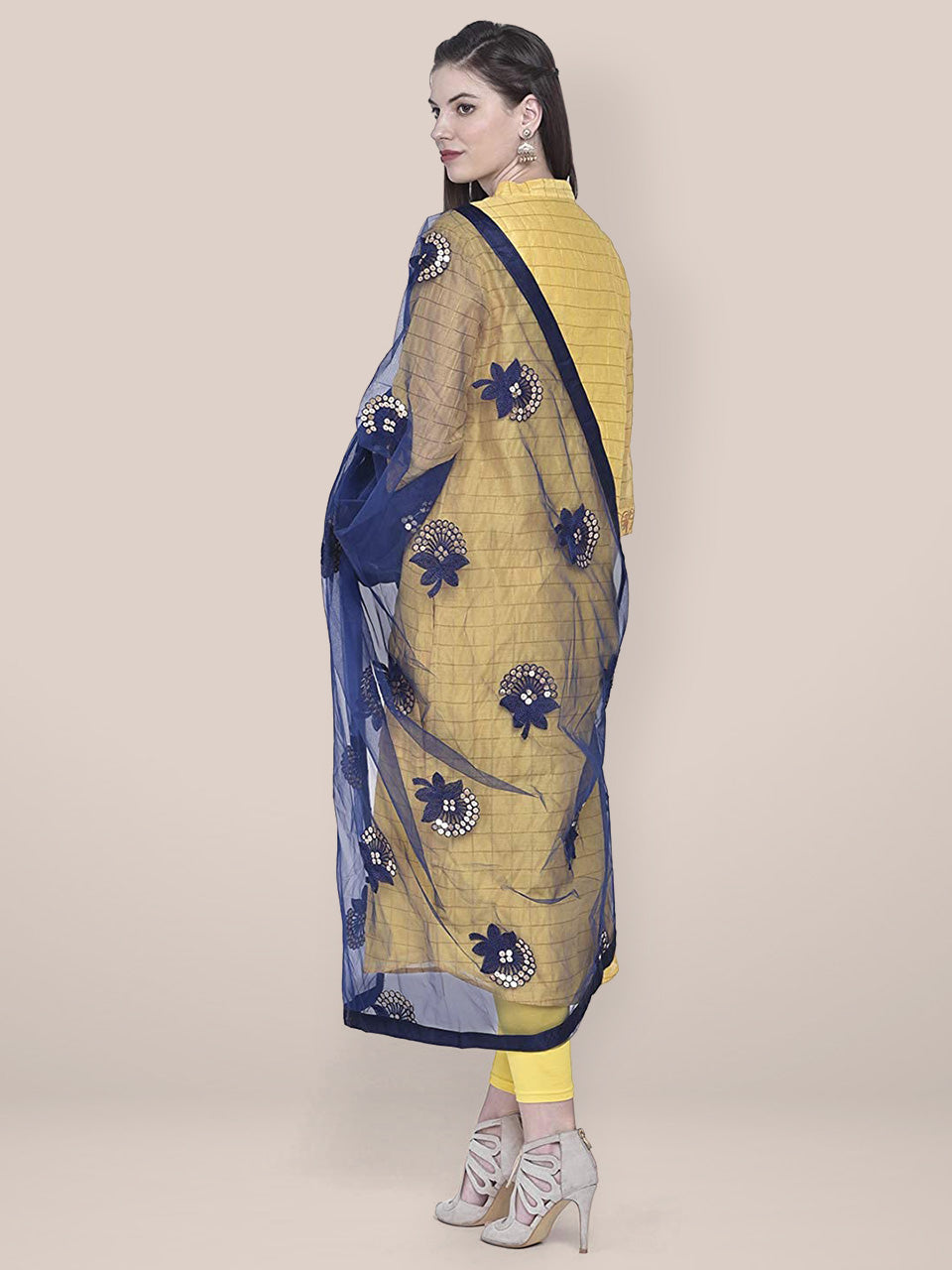 Embroidered Sequence Work Navy Blue Net dupatta freeshipping - Dupatta Bazaar