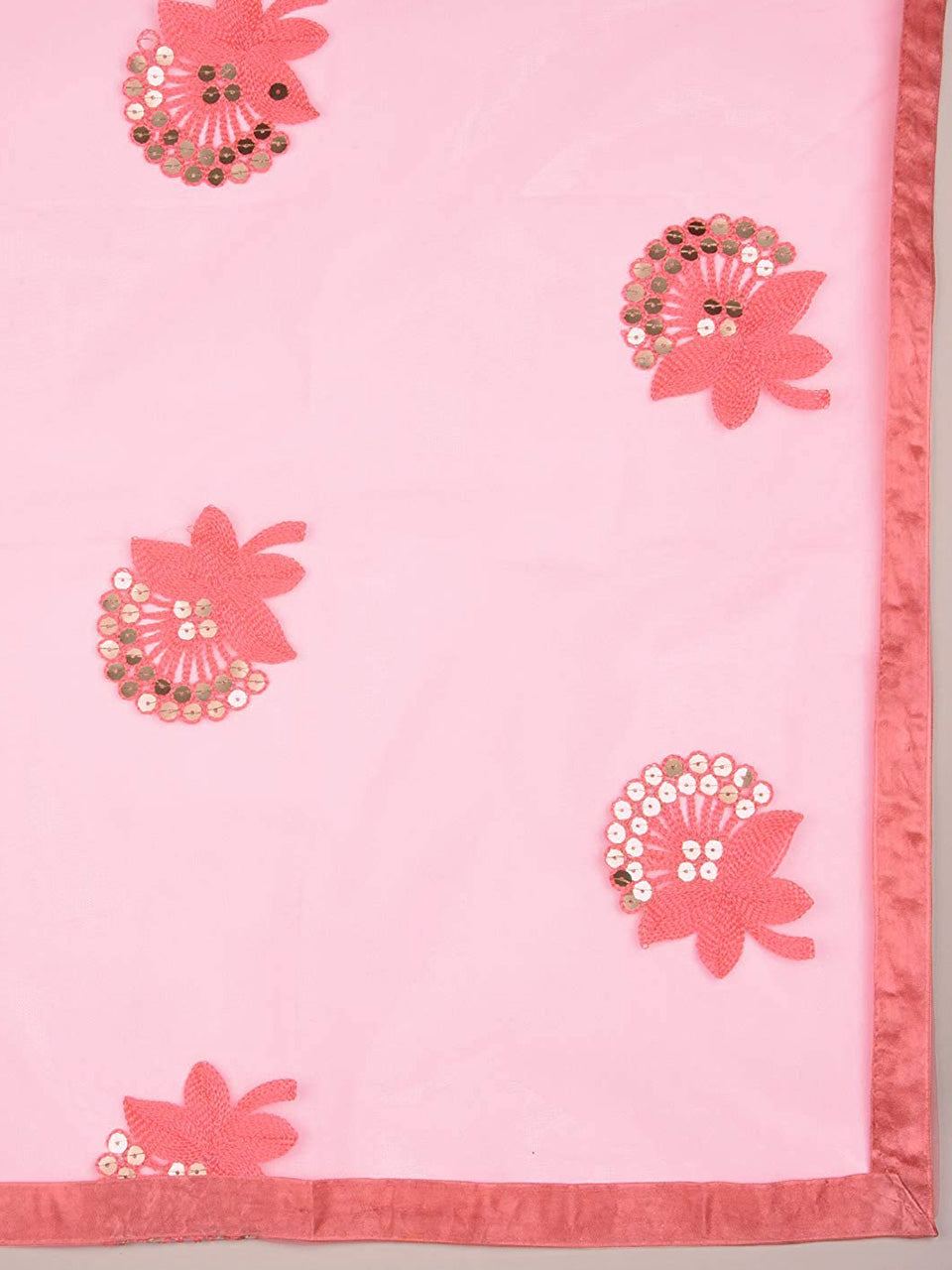 Embroidered Sequence Work Coral Net dupatta freeshipping - Dupatta Bazaar