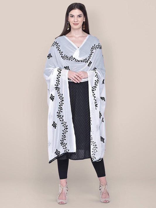 White chiffon dupatta with black embroidery freeshipping - Dupatta Bazaar