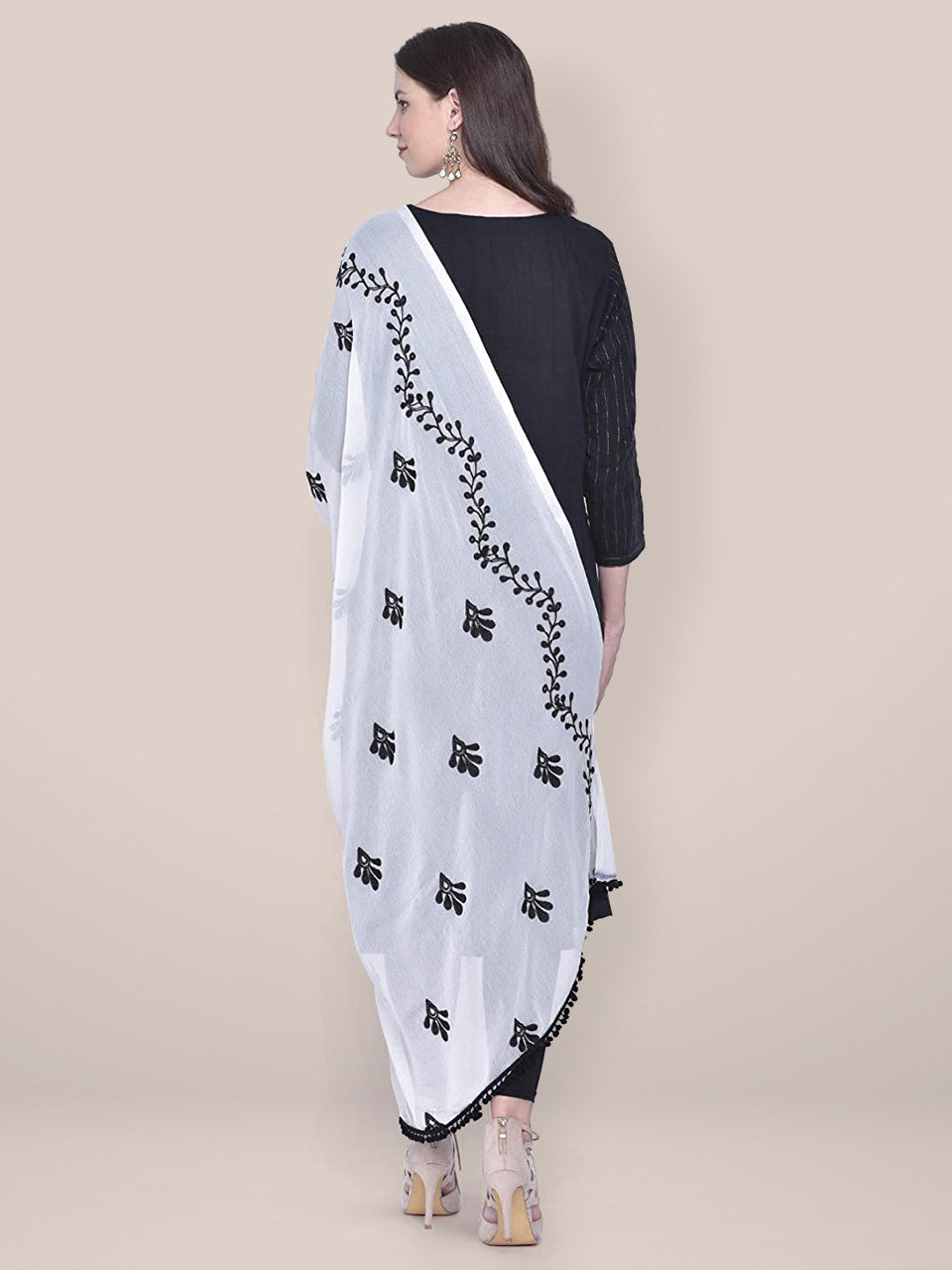 White chiffon dupatta with black embroidery freeshipping - Dupatta Bazaar