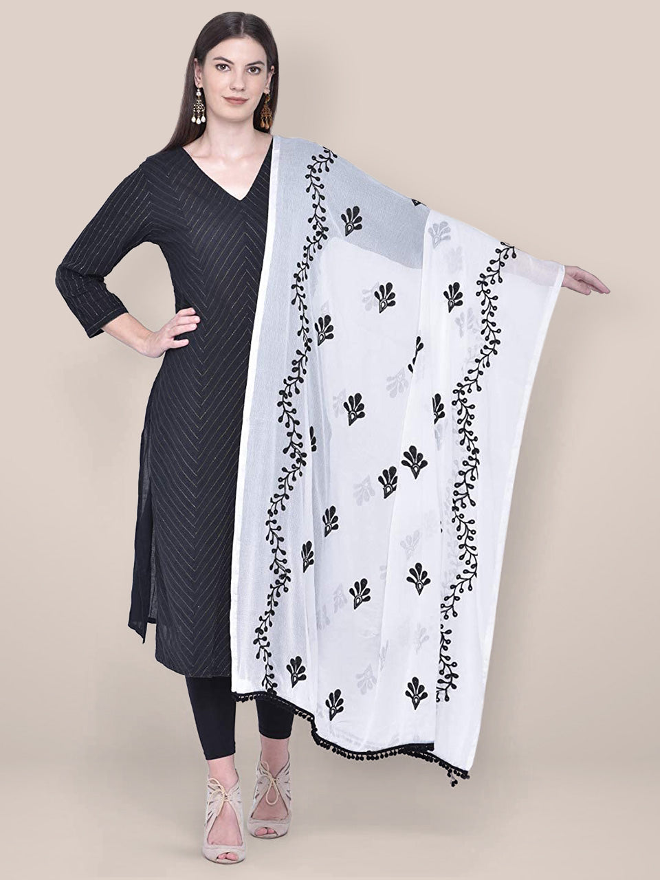 White chiffon dupatta with black embroidery freeshipping - Dupatta Bazaar