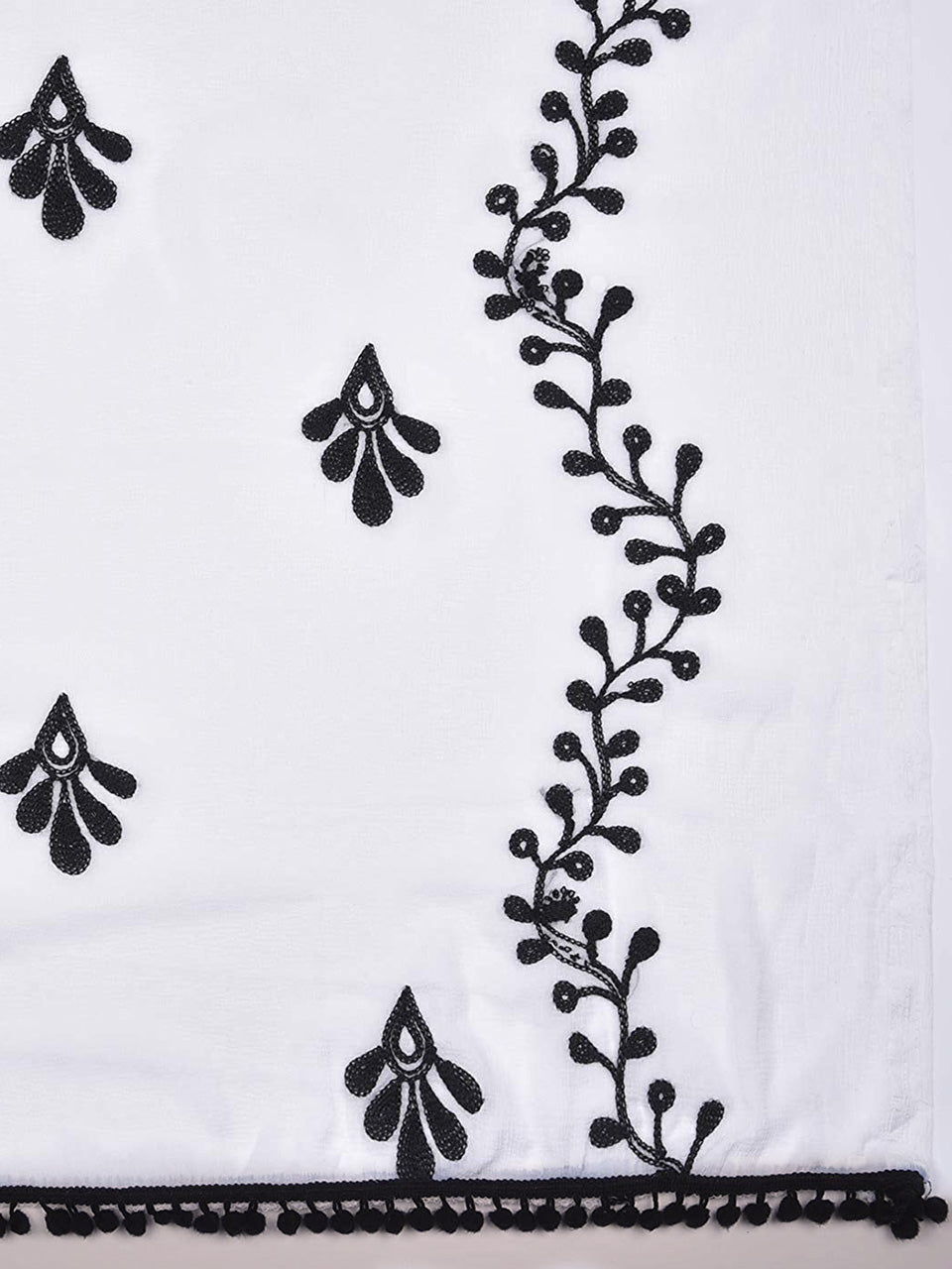 White chiffon dupatta with black embroidery freeshipping - Dupatta Bazaar