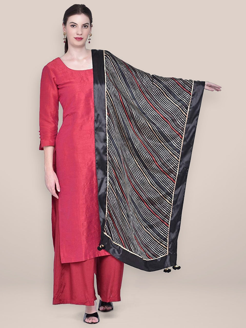 Lehariya Black Crepe Dupatta. freeshipping - Dupatta Bazaar