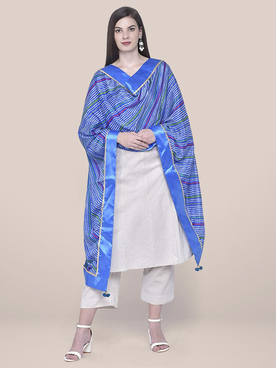 Lehariya Blue Crepe Dupatta. freeshipping - Dupatta Bazaar