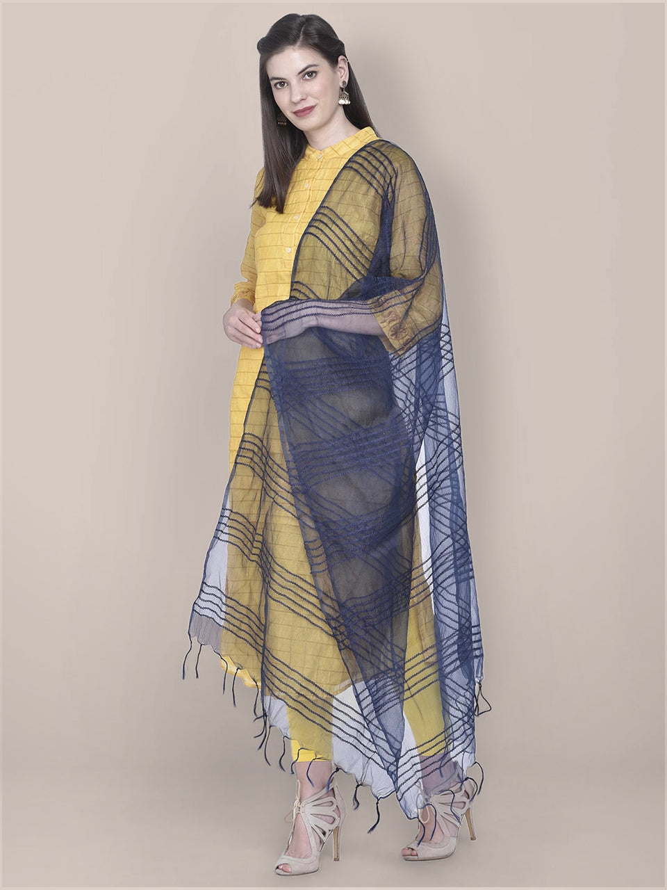 Dupatta Bazaar Woman's Woven Navy Blue Organza Dupatta freeshipping - Dupatta Bazaar