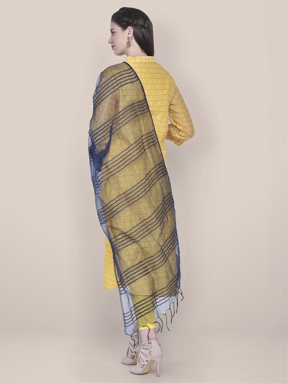 Dupatta Bazaar Woman's Woven Navy Blue Organza Dupatta freeshipping - Dupatta Bazaar