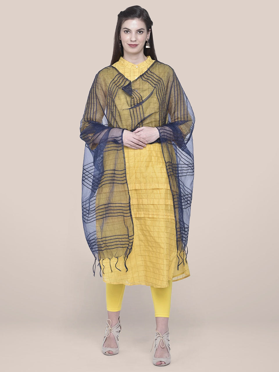Dupatta Bazaar Woman's Woven Navy Blue Organza Dupatta freeshipping - Dupatta Bazaar
