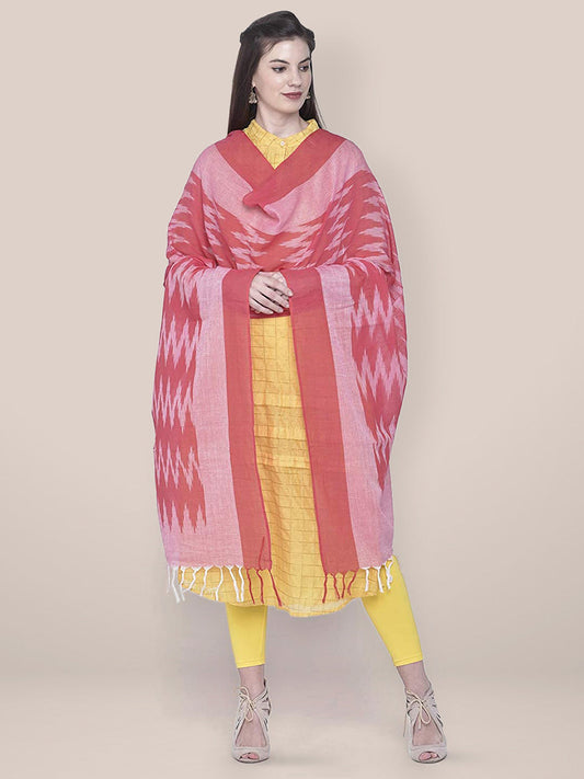 Red Cotton Ikat Dupatta freeshipping - Dupatta Bazaar