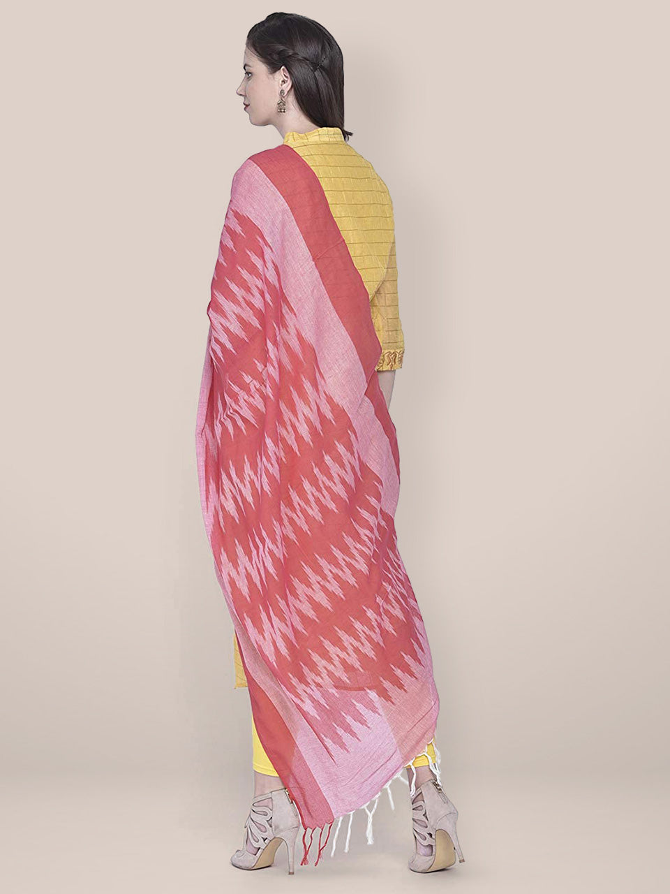 Red Cotton Ikat Dupatta freeshipping - Dupatta Bazaar