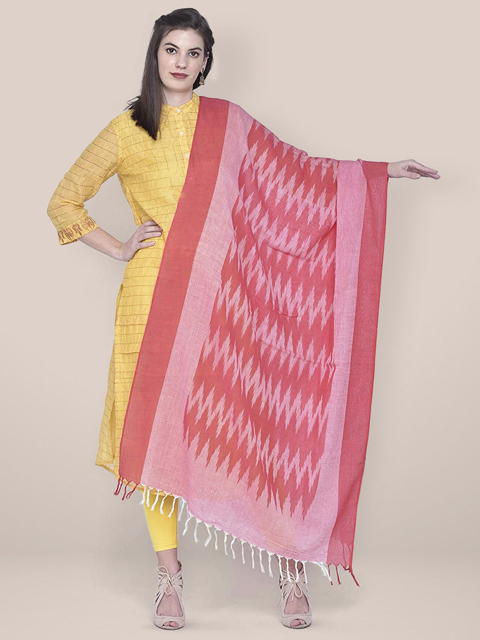 Red Cotton Ikat Dupatta freeshipping - Dupatta Bazaar