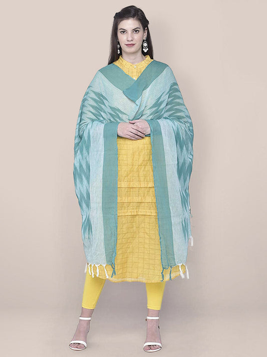 Sea Blue Cotton Ikat Dupatta freeshipping - Dupatta Bazaar